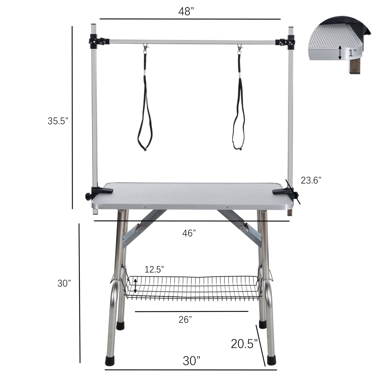 46" Folding Dog Pet Grooming Table Stainless Steel Frame Rubber Mat on Board with Adjustable Arm and Clamps pet dog Cat  image 3