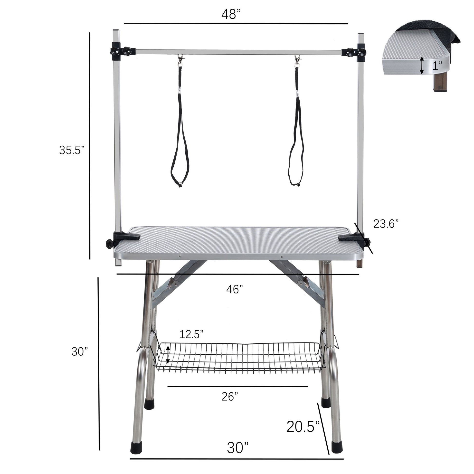 46" Folding Dog Pet Grooming Table Stainless Steel Frame Rubber Mat on Board with Adjustable Arm and Clamps pet dog Cat  image 3
