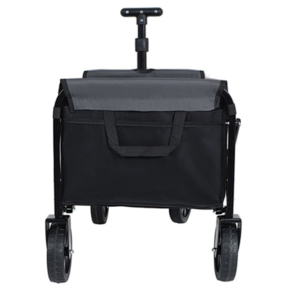 All-in-One Convertible Folding Camping Wagon Cart: Bench Seat, Storage Compartment & Included Dog Tether, Black/Gray image 6