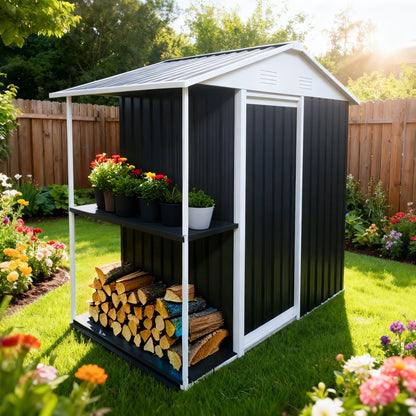 6 x 4 FT Outdoor Storage Shed with Rack Metal Garden Shed with Storage Shelves Bike Storage Tool Cabinet Box for Lawn Backyard Patio Use image 3