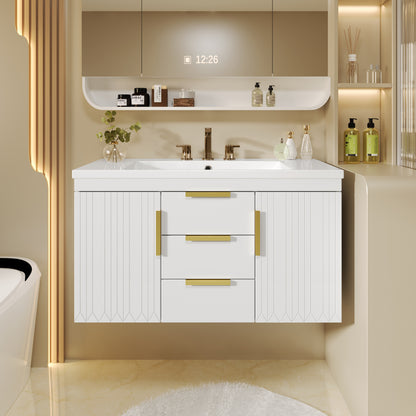 36'' Wall Mounted Bathroom Vanity, Floating Bathroom Storage Cabinet with 2 Drawers, Solid Wood Bathroom Cabinet (Same as N710S236003K) image 4