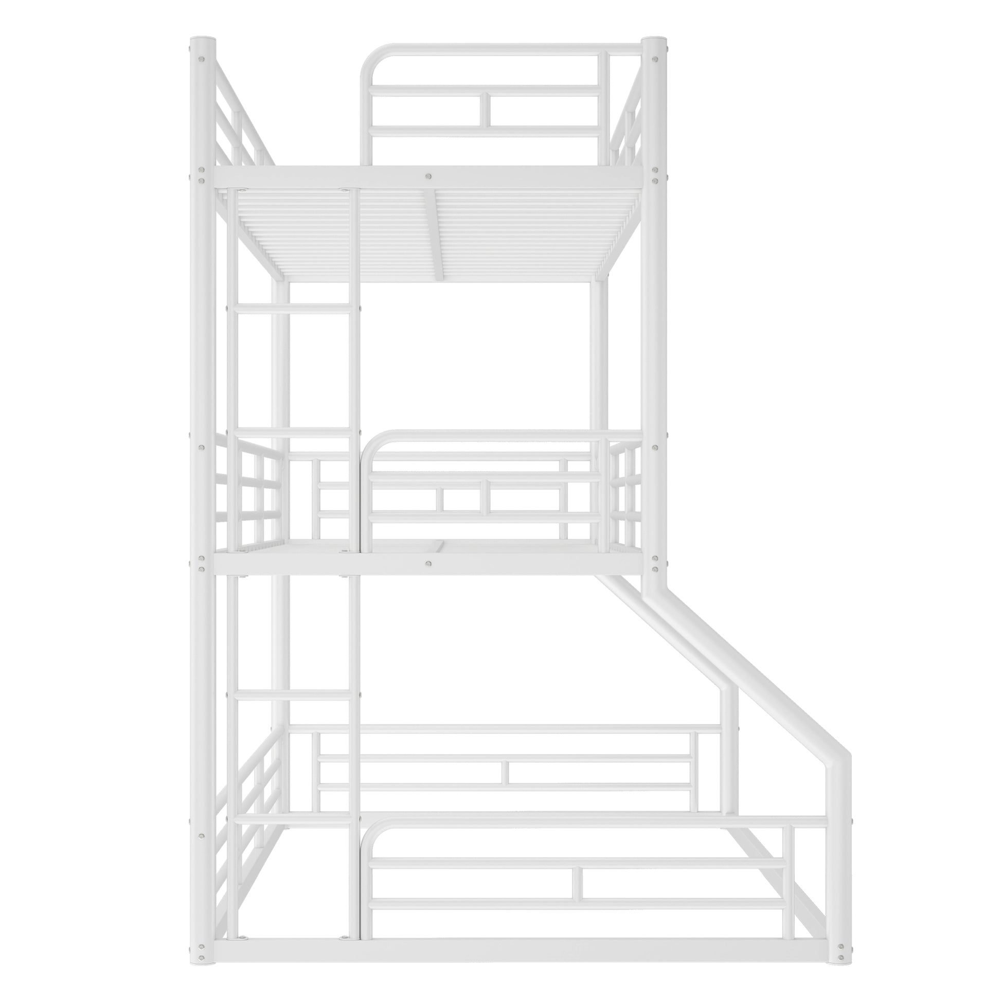 Twin over Twin over Full Bunk Bed, Metal Triple Bunk Bed with Safety Guardrails, Heavy-duty Bunk Bed with Noise-reduced Design, White image 5