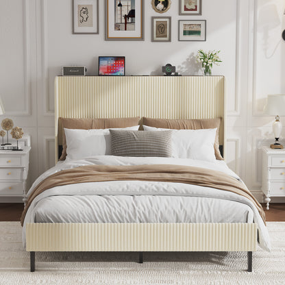 Queen Size Platform Bed, Metal Bed Frame with Charging Station, No Box Spring Needed, (Beige), Noise Free,Easy Assemble. image 9