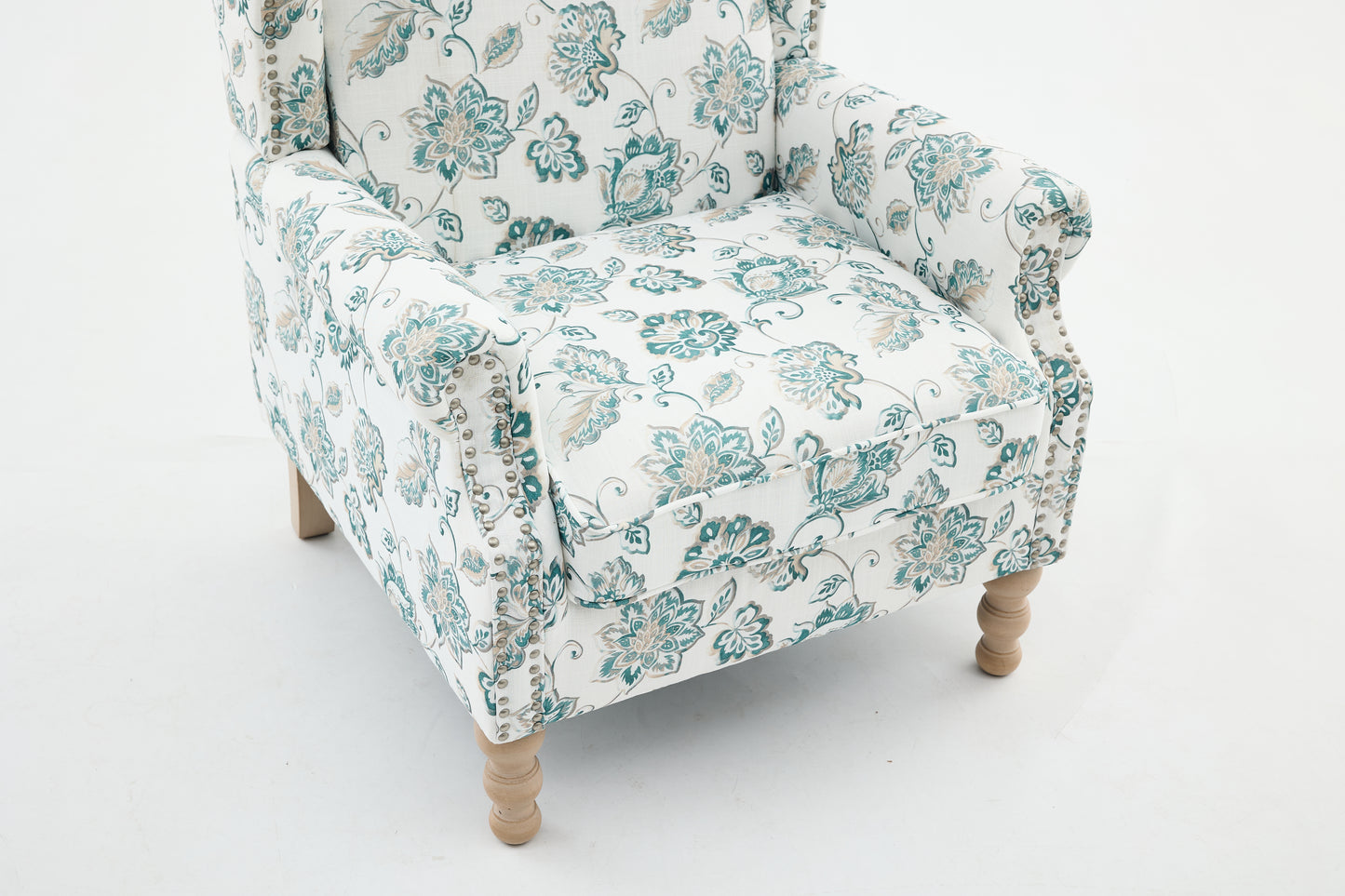 Modern Accent Chair with Retro Wood Legs, Comfy Upholstered Armchair, Floral Design Single Sofa Chair for Living Room Bedroom Office image 9