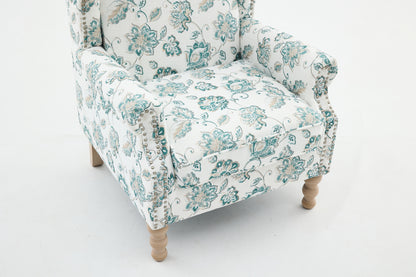 Modern Accent Chair with Retro Wood Legs, Comfy Upholstered Armchair, Floral Design Single Sofa Chair for Living Room Bedroom Office image 9