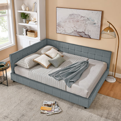 Queen Size Upholstered Tufted Bed Frame, Sofa Bed Frame with Comfortable Backrest and Armrests, Queen Size Bed for Bedroom, Living Room,Velvet, GREY(85.5''*64.5''*30.5'') image 1