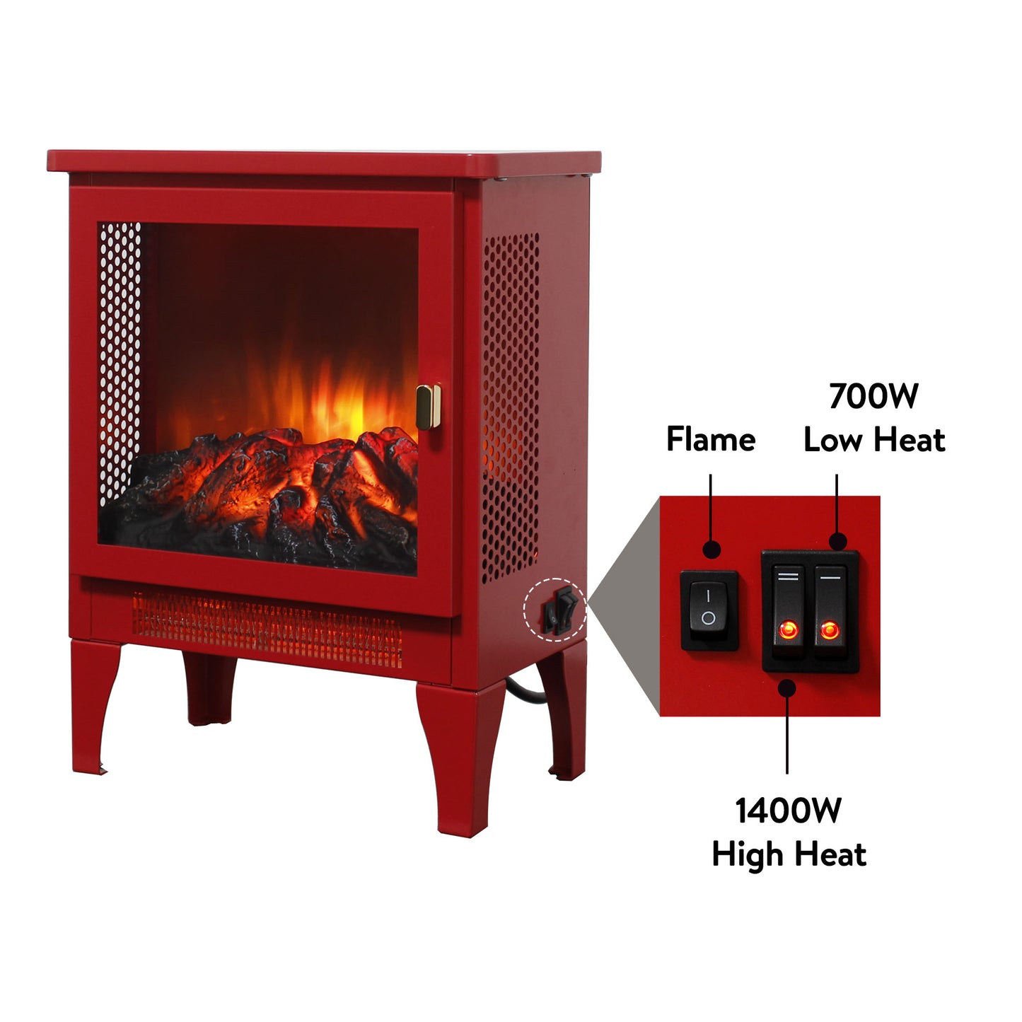 18 inch Freestanding Electric Fireplace Stove heater with 3D Flame effect,Classic Red image 5