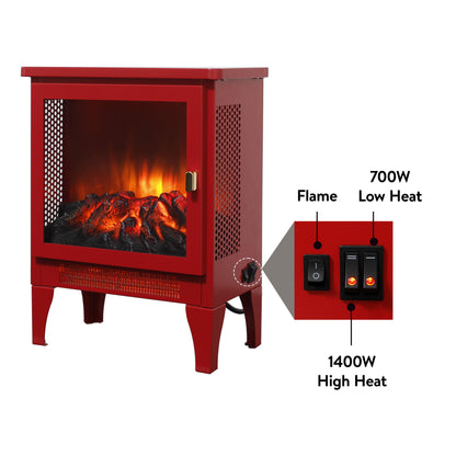 18 inch Freestanding Electric Fireplace Stove heater with 3D Flame effect,Classic Red image 5