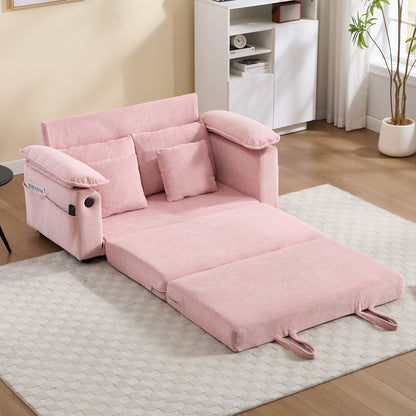 58 inch 3-in-1 Upholstered Futon Sofa Convertible Floor Sofa bed,Foldable Tufted Loveseat with Pull Out Sleeper Couch Bed,Folding Mattres Love Seat Daybed W/Side Pockets for Living Room Pink image 2
