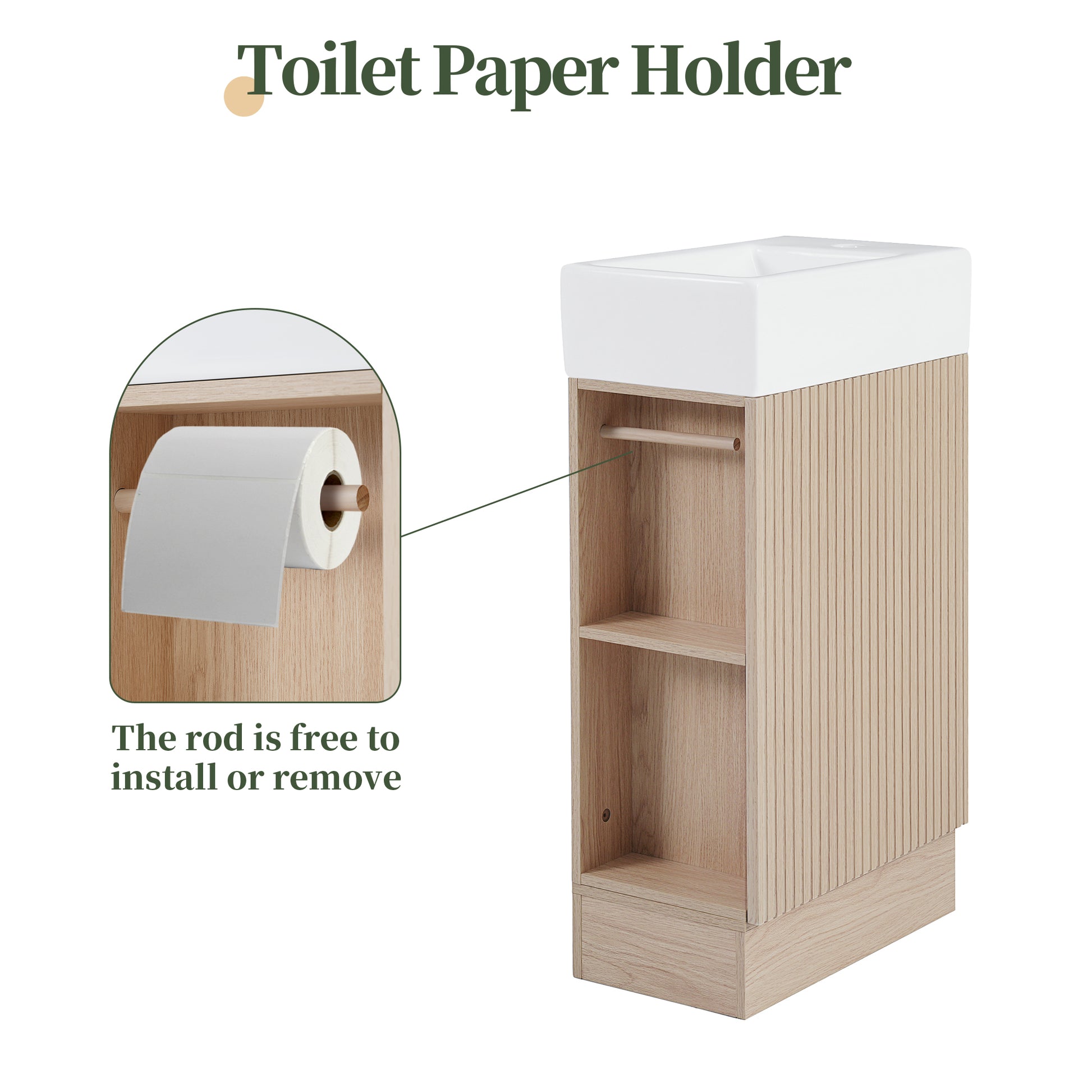 18.6" Bathroom Vanity with Sink, Bathroom Vanity Cabinet with Two-tier Shelf, Left or Right Orientation, Natural (Old Sku:WF308491AAN) image 4