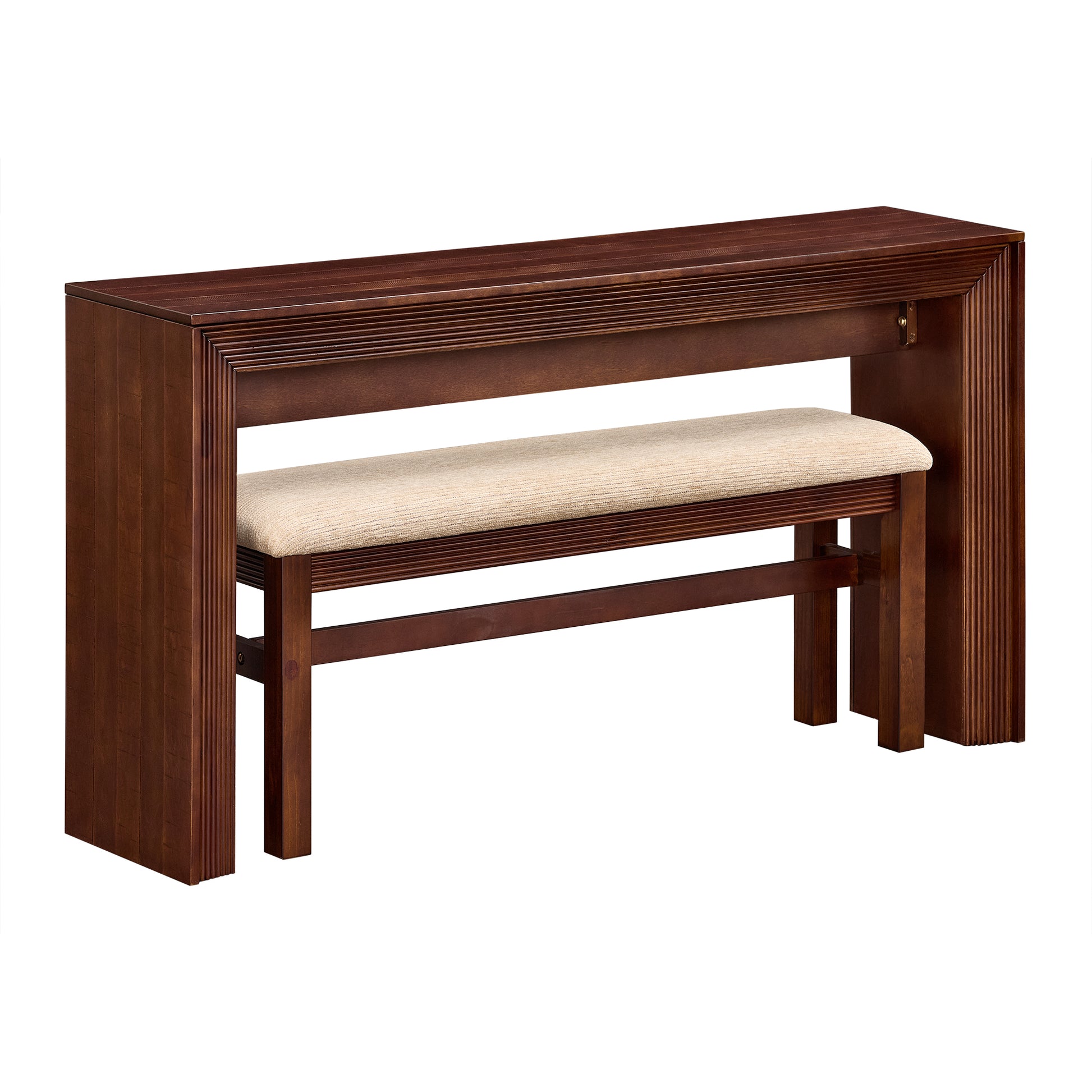 Fluted Counter Height Bar Table Set for 2, Dining Table with Fabric Upholstered Bar Stool with Solid Wood Legs, Dining Table Behind Couch for Breakfast-Walnut image 12