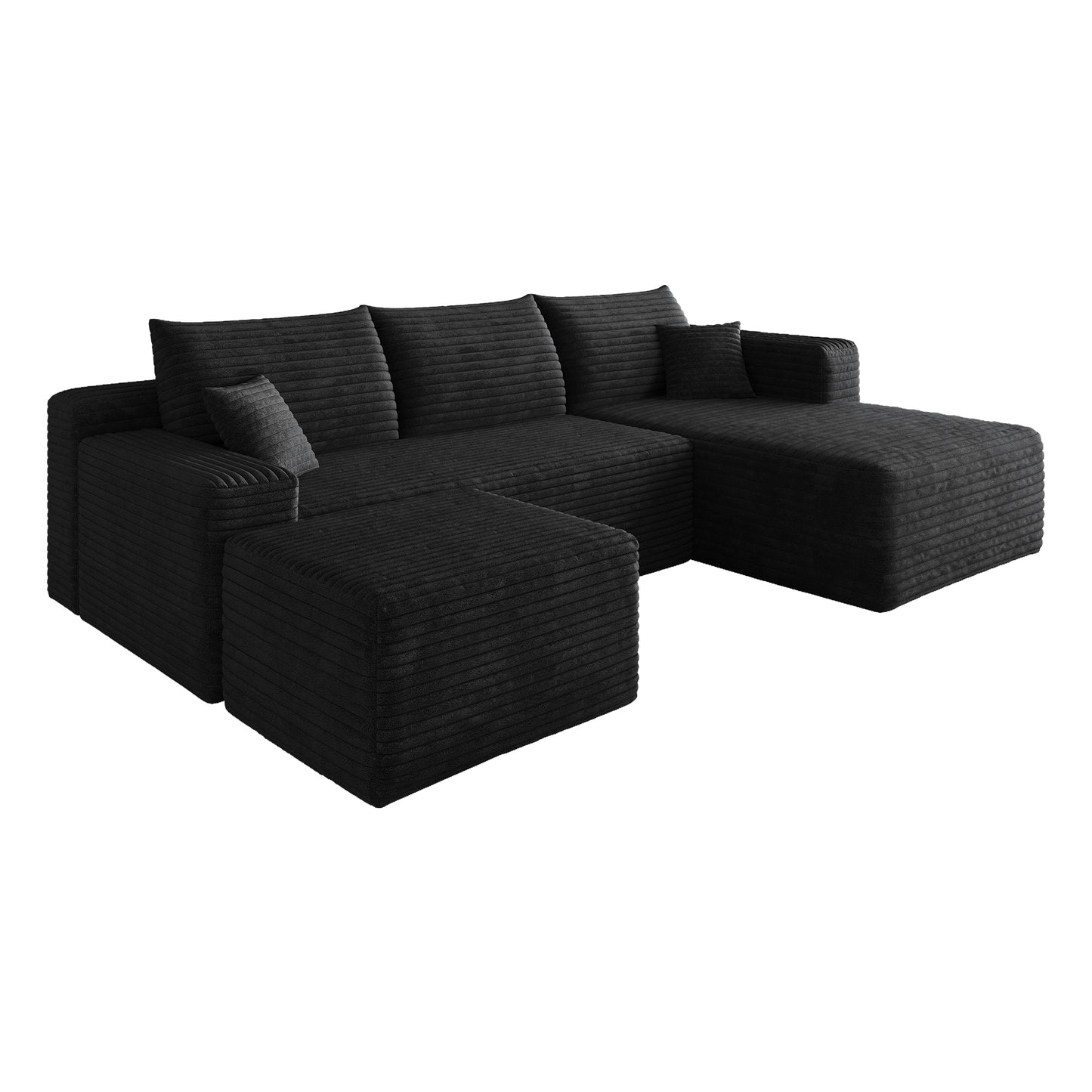 95" Cloud Sectional Sofa with 1 Ottoman,Modern Minimalist Upholstered Couches, Comfort U Shaped Sofa for Living Room,Deep Seat Corner Couch,No Assembly Required,Black (Plush Corduroy Fabric) image 12