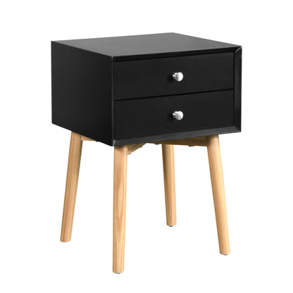 Side Table,Bedside Table with 2 Drawers and Rubber Wood Legs, Mid-Century Modern Storage Cabinet for Bedroom Living Room, Black image 4