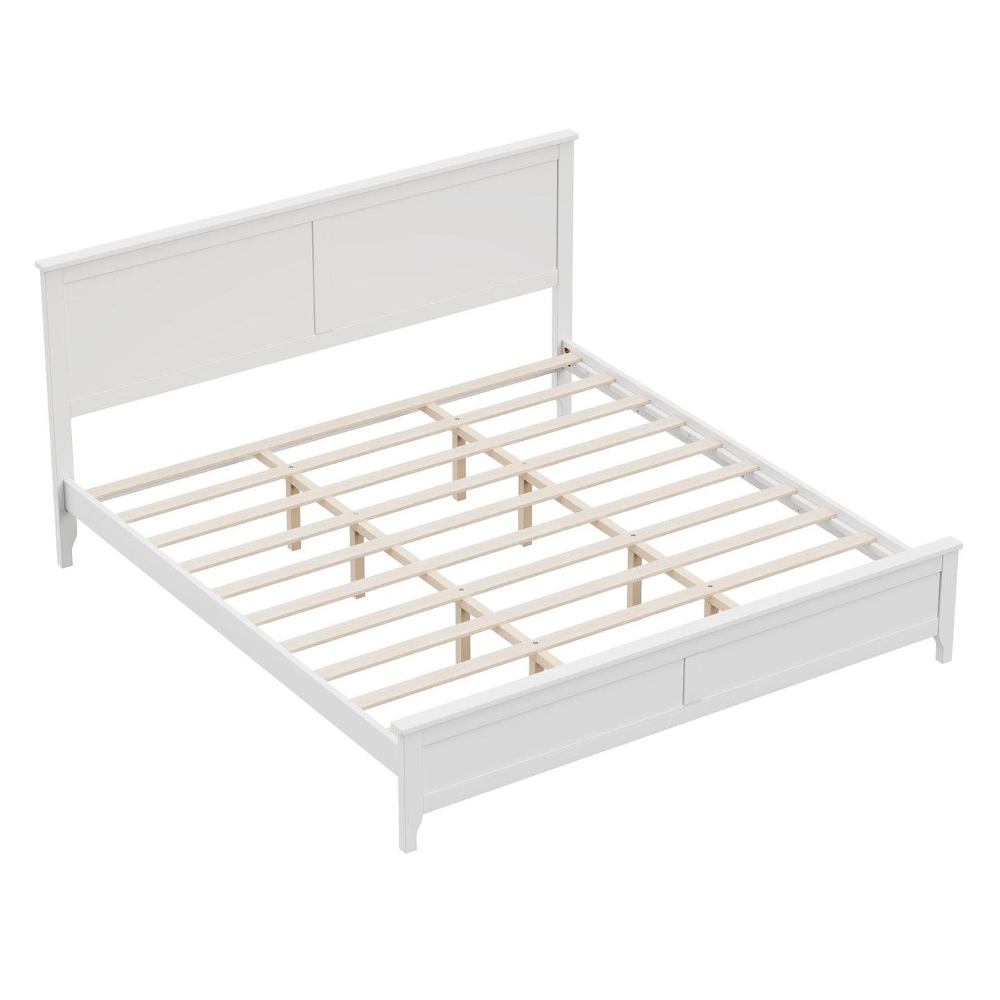 Modern Solid Wood King Size Platform Bed with Sturdy Wooden Slats Support,No Box Spring Needed, White(Old SKU:N701P300990K) image 5