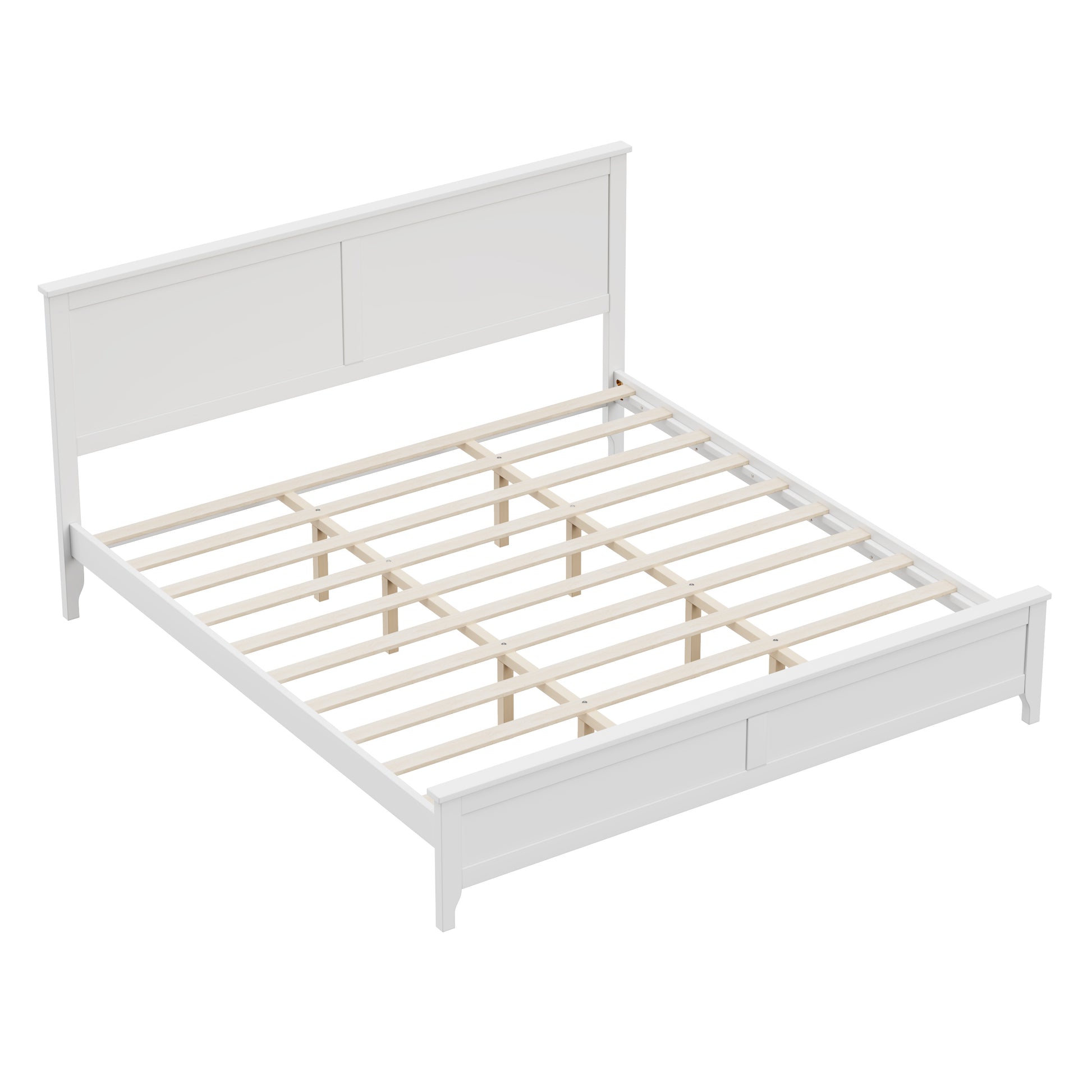 Modern Solid Wood King Size Platform Bed with Sturdy Wooden Slats Support,No Box Spring Needed, White(Old SKU:N701P300990K) image 5