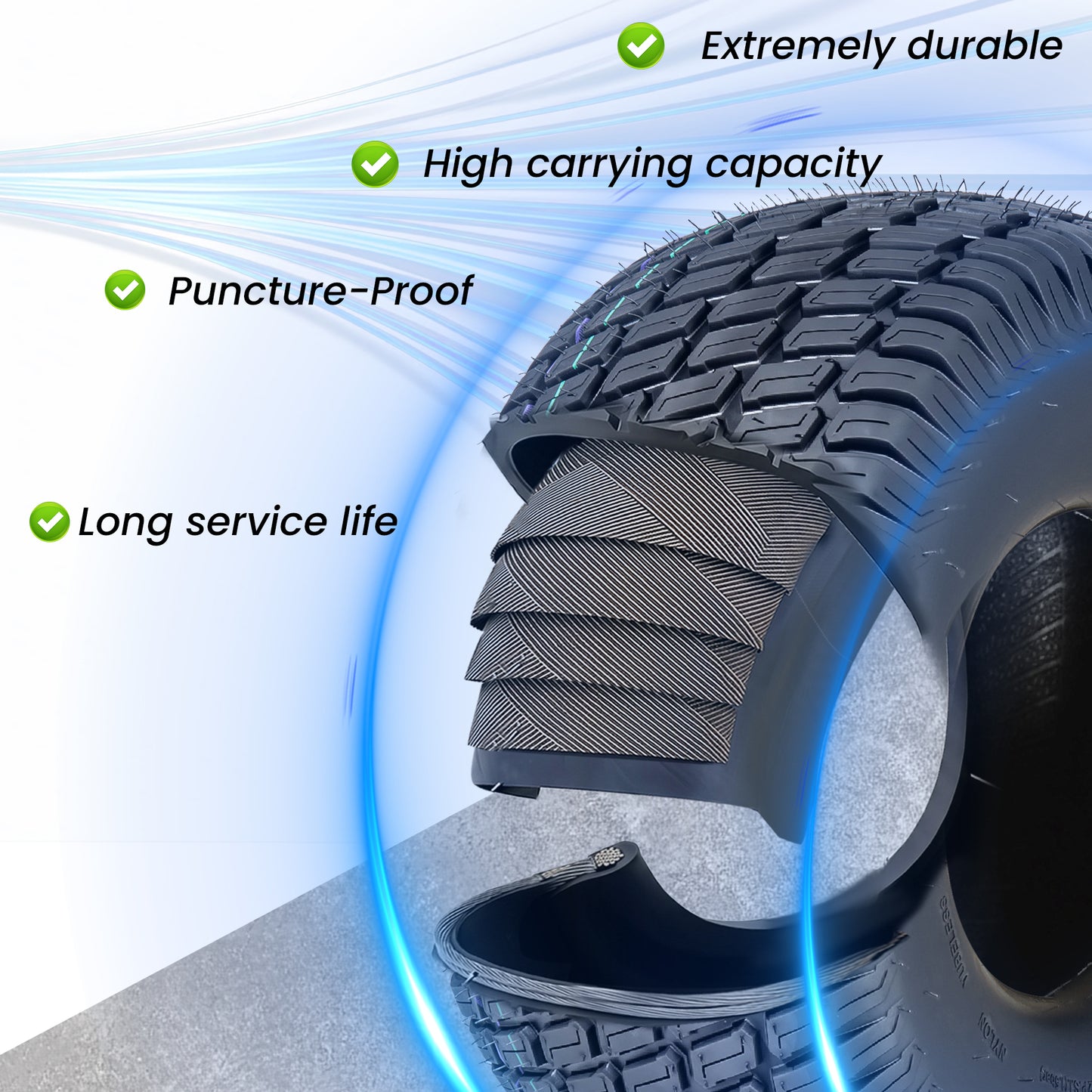 Set of 2 20x10.00-8 Lawn Mower Tires, 4-Ply Tubeless Turf Tread Heavy Duty, Tire Only No Rim, Fits 8" Rim for Large Garden Tractors, 1190 lbs Capacity image 3