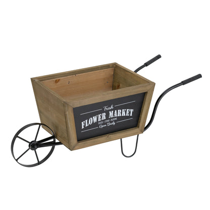 19.5x8x8.3" Brown Wooden Wheelbarrow Planter with Black Iron Frame image 3