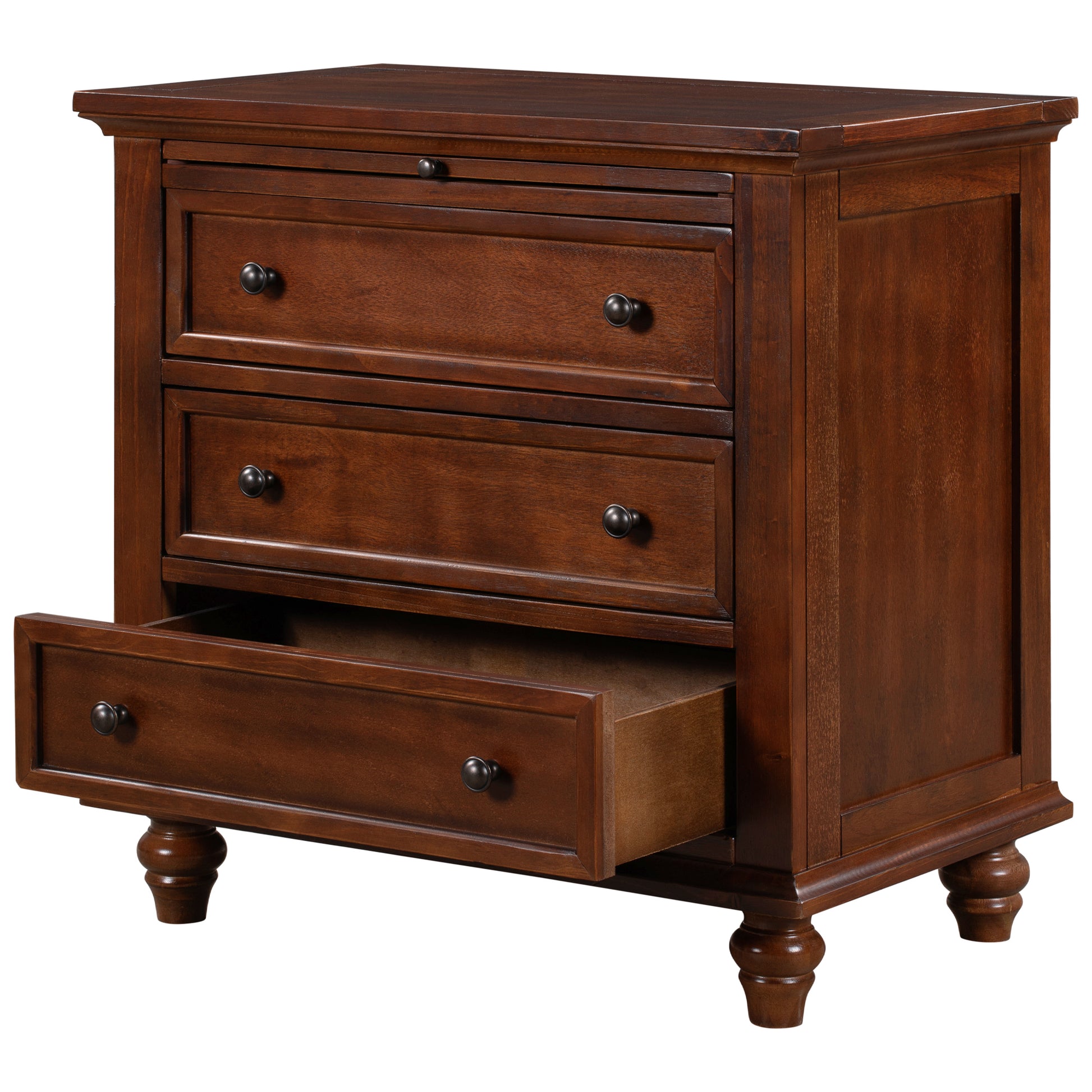 U_STYLE 27.6''Nightstand with Pine Wood veneer, Fashion Bedside Cabinet with 3 Drawers and pull-out tray, Minimalist Sofa Side Table with rubber legs and Metal handle for Bedroom Sofa Couch Office image 10