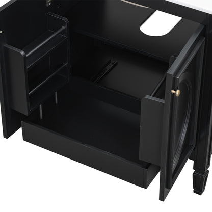 60" Double Sink Bathroom Vanity Set with Matching Wall Mount Medicine Cabinet, Vintage Raised Round Panel Doors & Tapered Legs, Soft Close Hinges, Adjustable Storage Shelves, Black image 12