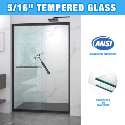 44-48"x72" Aluminum Frame Double Sliding Shower Door,Bypass Bathroom Sliding Door with Premium 5/16" (8mm) Clear Tempered Glass, Black Hardware Sliding Glass Shower Enclosure,Matte Black Finished image 7