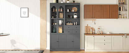 [Assembly Video Provided] TOPMAX 47.2x15.7x75inch Freestanding Buffet with Hutch, Tall Kitchen Pantry Cabinet with 4 Drawers, Door Shelves and Pull-out Trays for Dining room, Living Room, Gray image 4