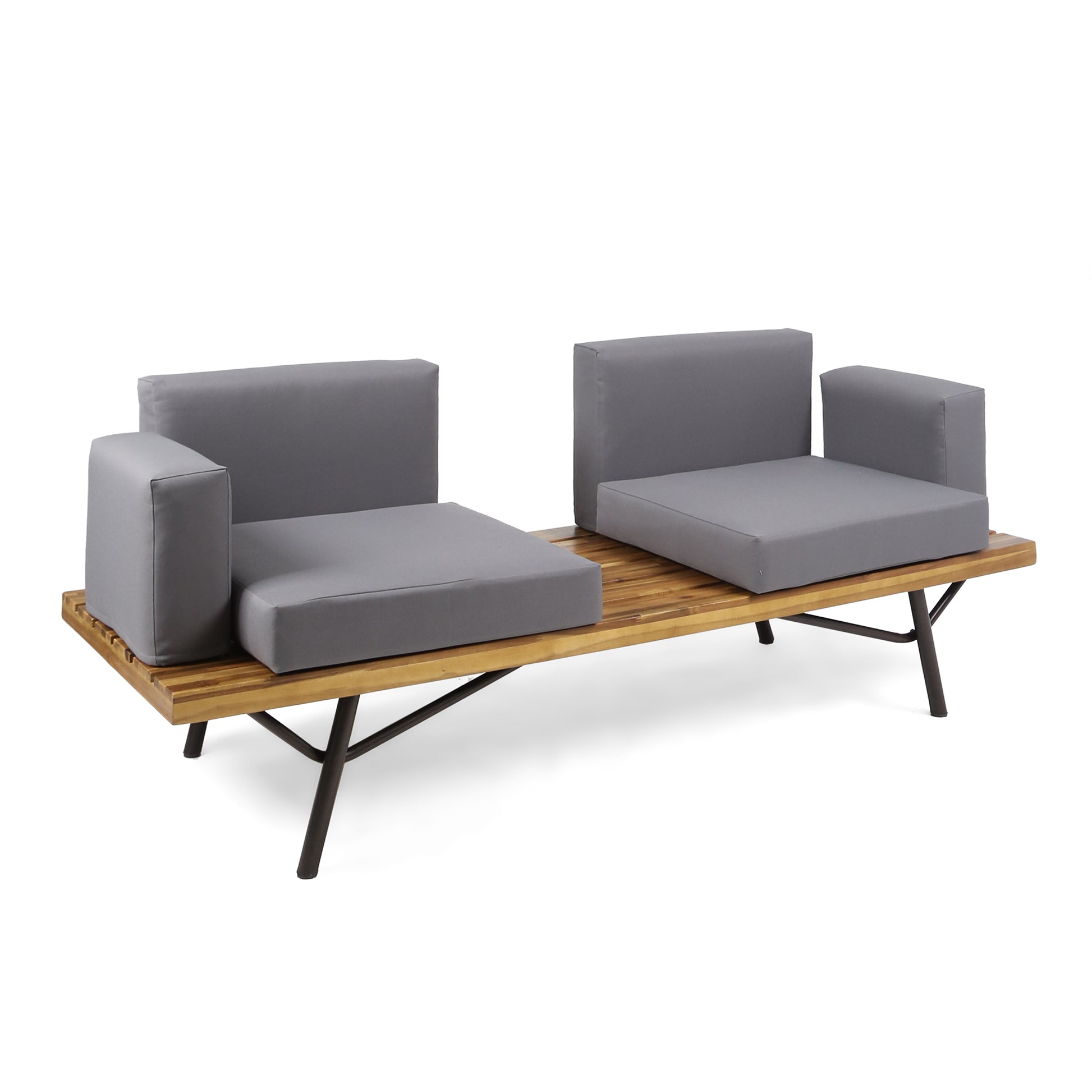 Canoga Outdoor Industrial Loveseat with Coffee Table image 11