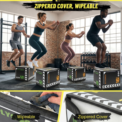 3-in-1 Foam Plyometric Jump Box, 12/14/16 Inch Multi-Height Soft Plyo Box, High-Density EPE Core with Non-Slip PVC Cover, for Beginners, Kids, Home Gym & Rehab Training image 6