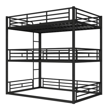 Full over Full over Full Bunk Bed, Metal Triple Bunk Bed with Safety Guardrails, Heavy-duty Bunk Bed with Noise-reduced Design, Black image 10