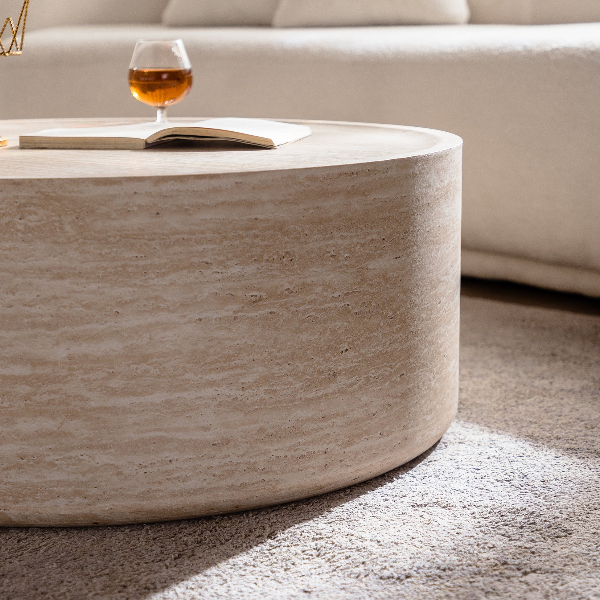 31.5'' Round Coffee Table with Mars Pattern for Living Room, Modern Drum Circle Coffee Table for Living Room, No Need Assembly (Mars Pattern) image 3