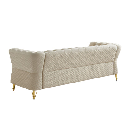 Modern Tufted Velvet Sofa 87.4 inch for Living Room Beige Color image 7