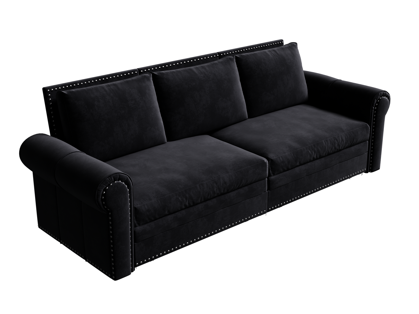 Chesterfield Sofa,93.7" King Pull Out Sofa Bed,3-in-1 Velvet Convertible Sleeper Sofa with Nailhead Trim & Rolled Arm,Multi-Functional Sofa Bed for Black (Old sku:W1885S00039/W1885S00100) image 11