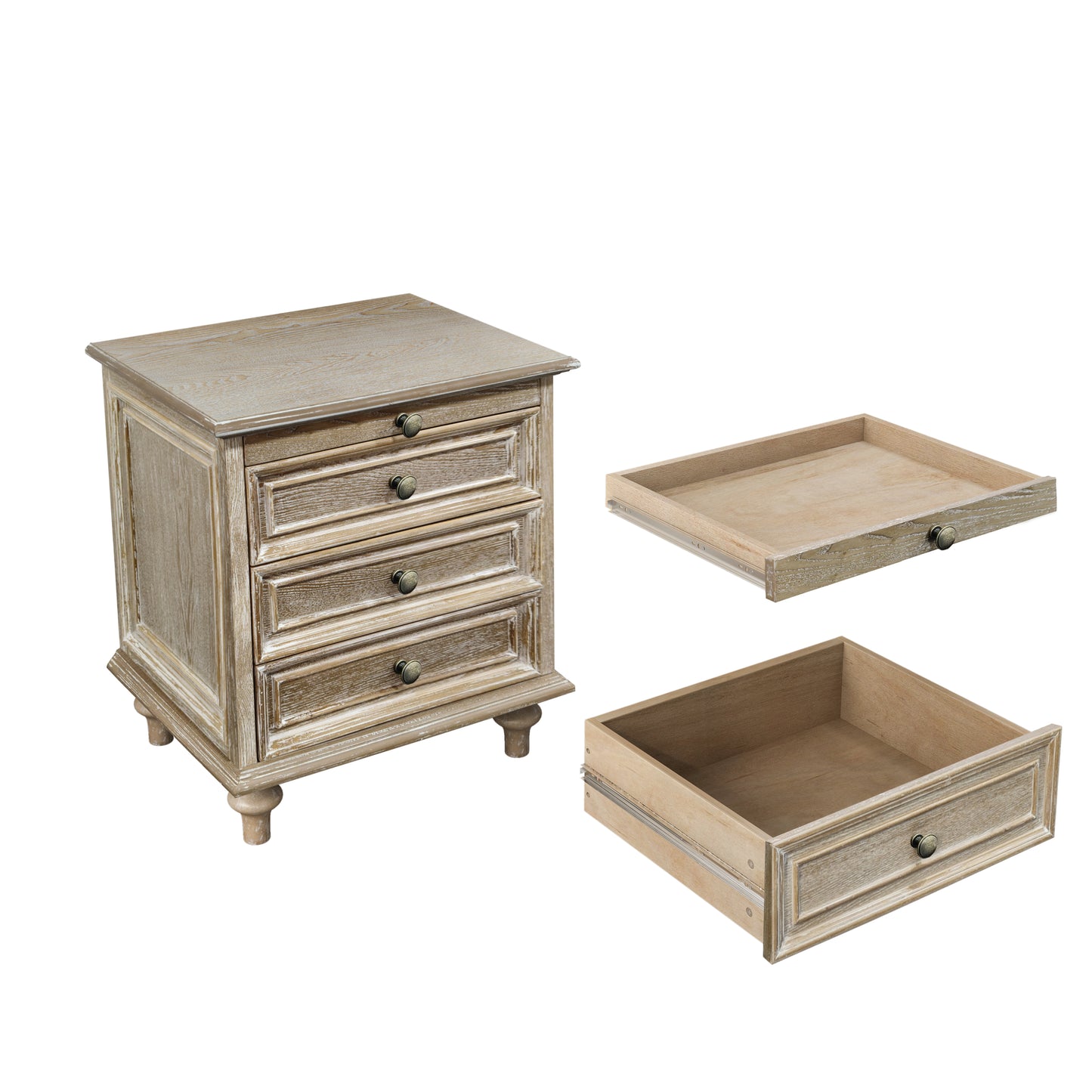Farmhouse Nightstands with 4 Drawer,Wood Storage End Table with Hidden Pull-Out Shelf, Large Side Table with 4 Solid Wood Feet and Metal Handle,Easy Assembly,Natural image 8