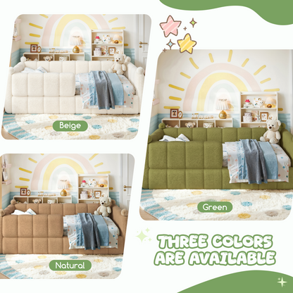 Twin Size Kids Soft Upholstered Floor Bed, Montessori Floor Bed with Full Surround Safety Rails, Low to Ground Child Bed Frame for Boys Girls, Green image 7