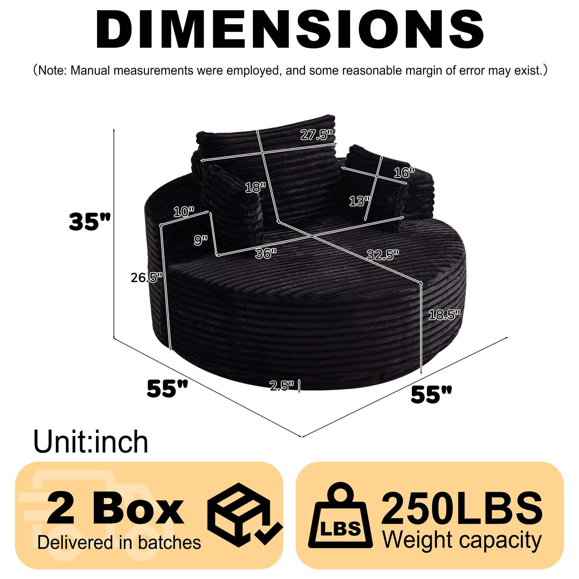55''L Corduroy Foam Single Swivel Chair, Fluffy Modern Sleeper, 360 Degree Swivel Chair for Living Room, Bedroom, Lounge and Projection Room image 2