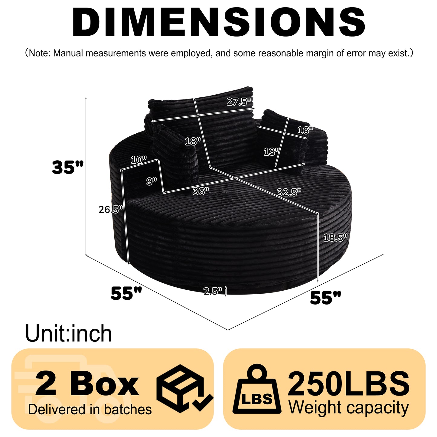 55''L Corduroy Foam Single Swivel Chair, Fluffy Modern Sleeper, 360 Degree Swivel Chair for Living Room, Bedroom, Lounge and Projection Room image 2