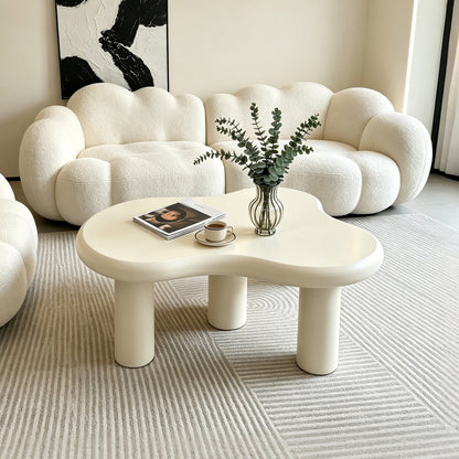 Cloud Coffee Table, Modern Wood Coffee Table for Living Room, Accent Center Tables with 3 Legs, Small Tea Tables for Balcony, Patio, Bedroom, Cream White image 2