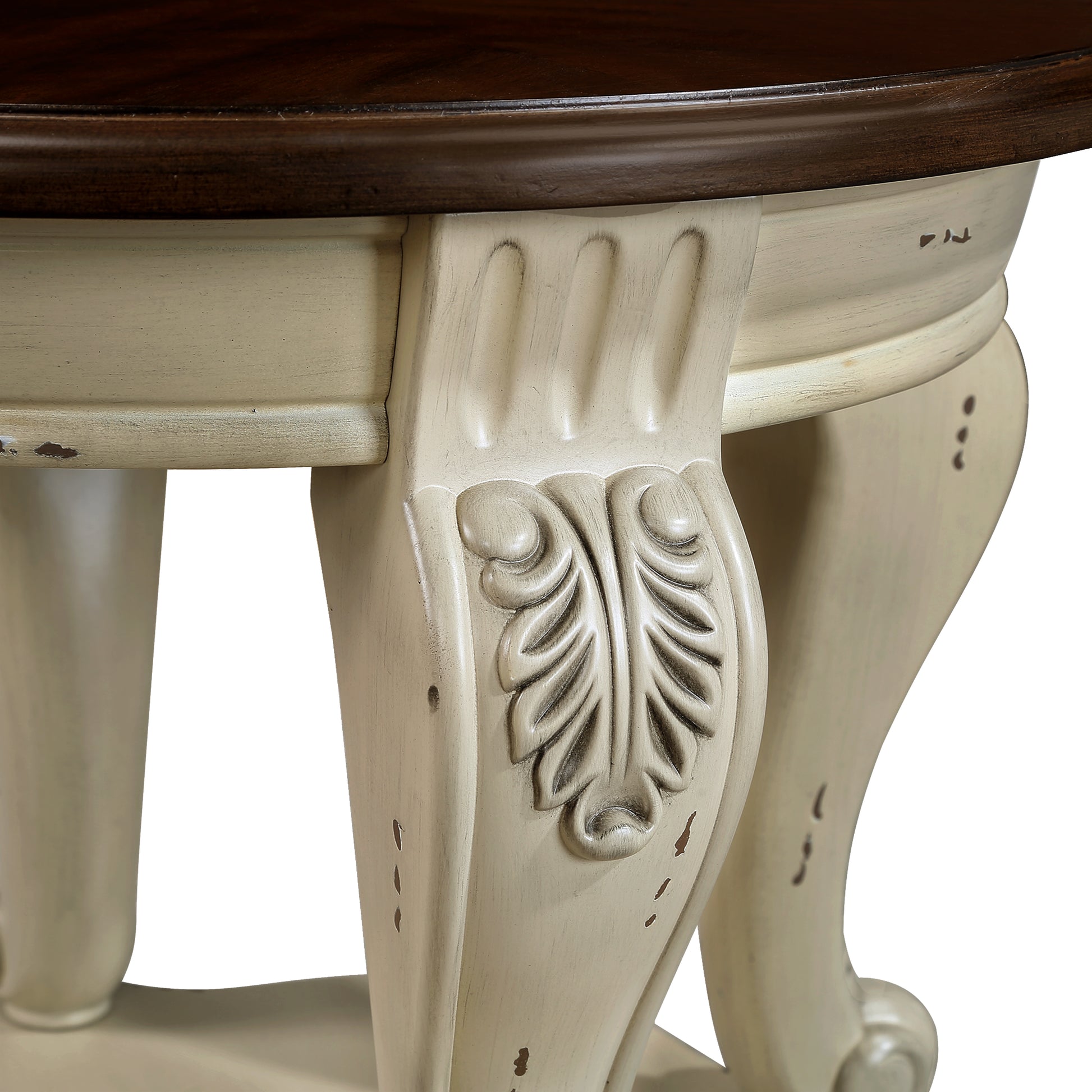 22'' Two Tone Round End Table,Solid Wood Sofa Side Table with Shelf,Living Room Corner Table Easy Assemble,Beige and Espresso Top image 8