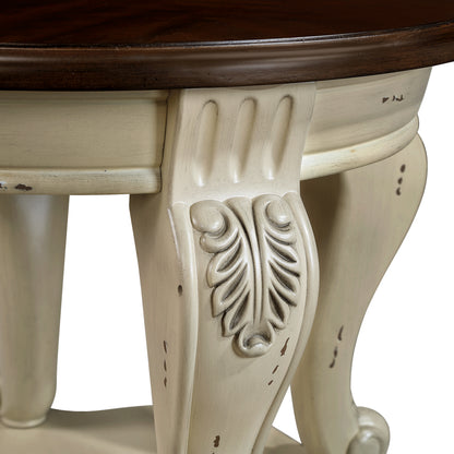 22'' Two Tone Round End Table,Solid Wood Sofa Side Table with Shelf,Living Room Corner Table Easy Assemble,Beige and Espresso Top image 8