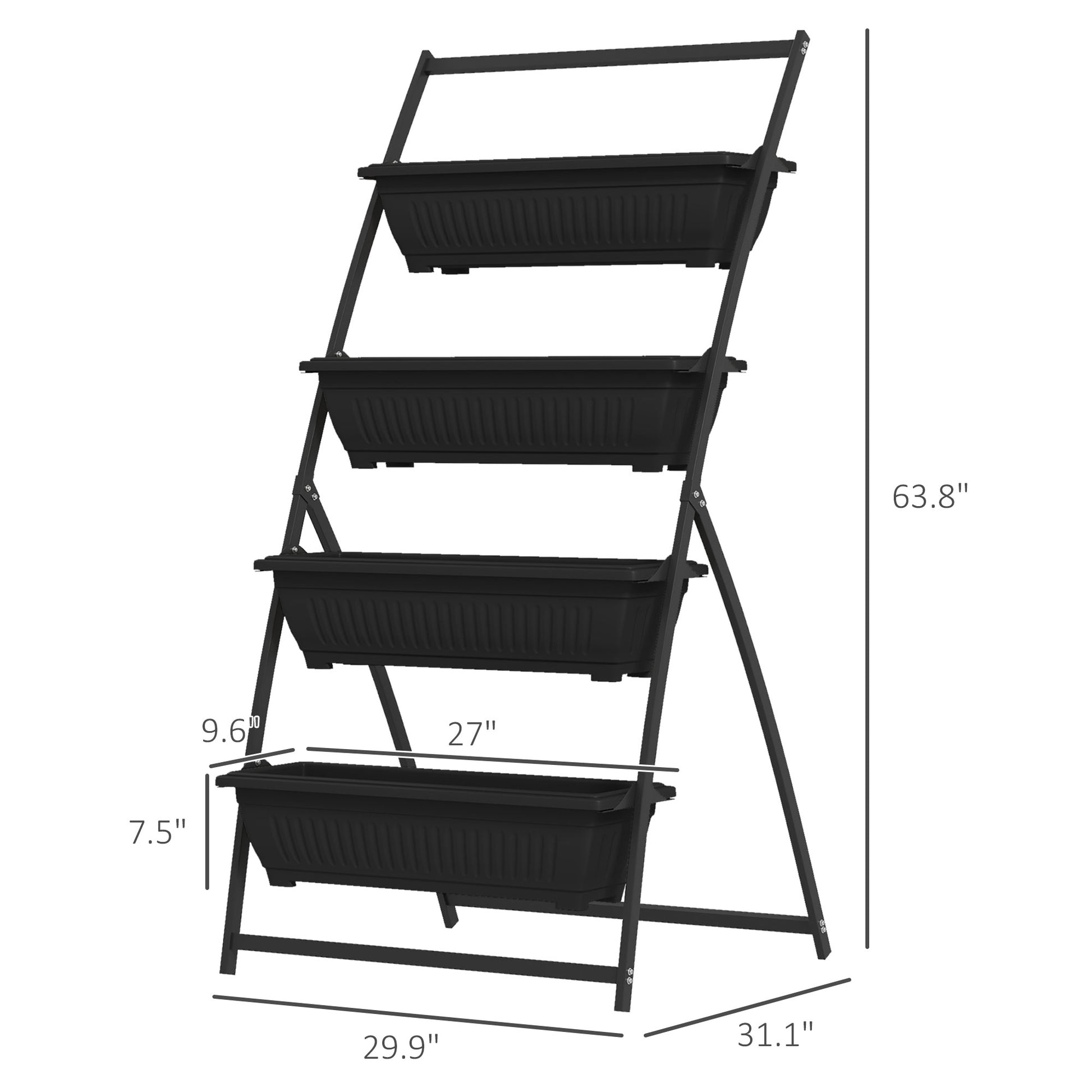 Outsunny Raised Garden Bed, 4 Tier Vertical Garden Planter Set, 4 Outdoor Planter Boxes with Stand, Self Draining Design Elevated Garden for Vegetable, Flowers & Herbs, Black image 3