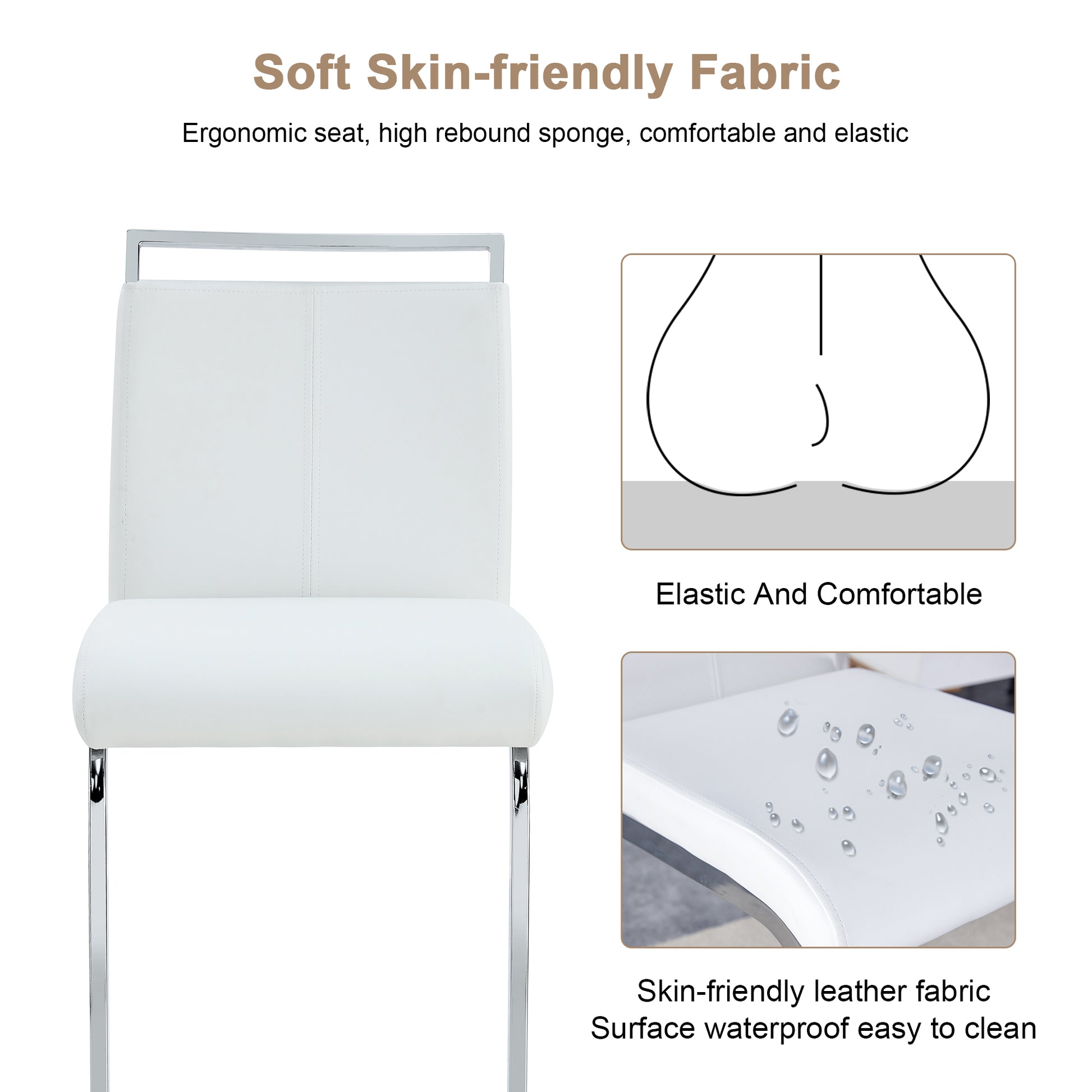 Modern and beautiful bar stool upholstered in PU leather with C-shaped silver metal legs for dining rooms, kitchens, terraces and guest office chairs.(set of 6) (white+PU) image 5