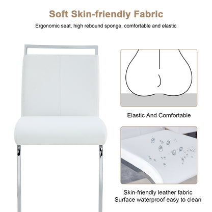 Modern and beautiful bar stool upholstered in PU leather with C-shaped silver metal legs for dining rooms, kitchens, terraces and guest office chairs.(set of 6) (white+PU) image 5