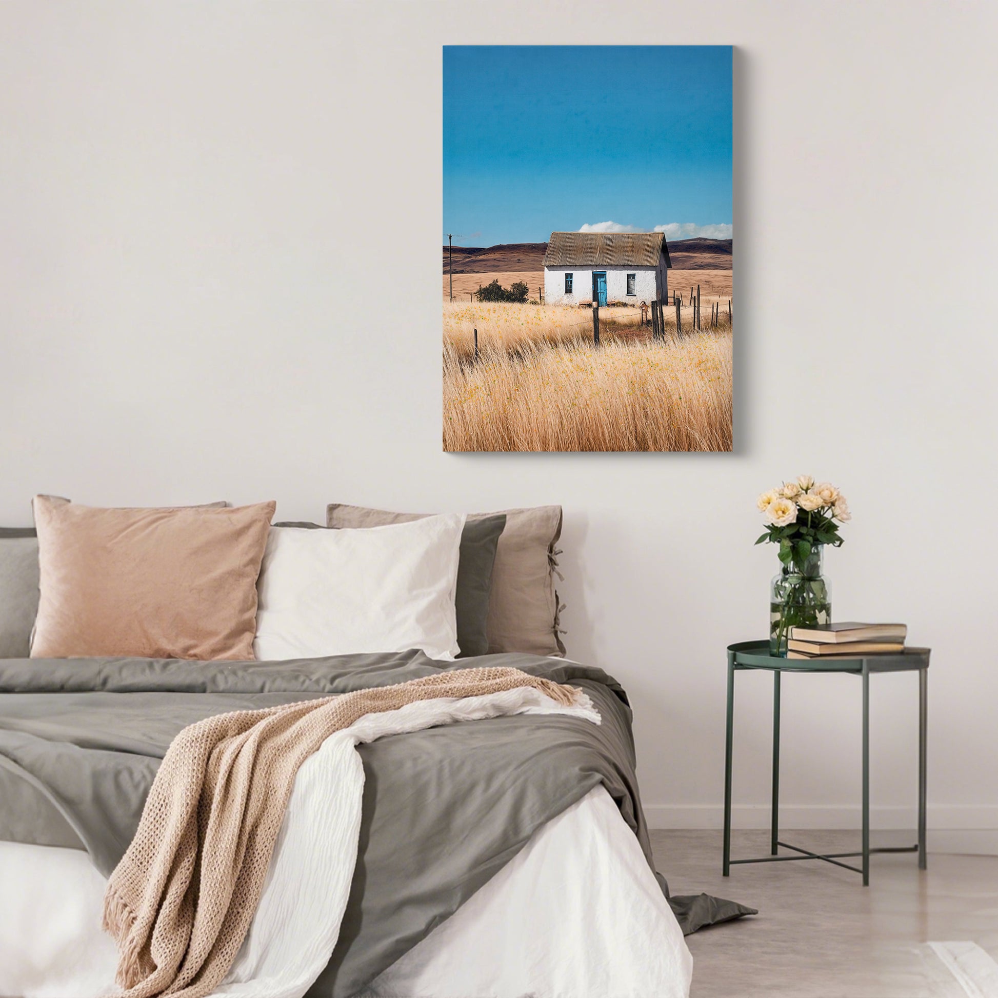 White cottage canvas art 20x28 inch framed print