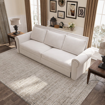 Chesterfield Sofa,93.7" King Pull Out Sofa Bed,3-in-1 Velvet Convertible Sleeper Sofa with Nailhead Trim & Rolled Arm,Multi-Functional Sofa Bed for Living Room,Bedroom,Beige/White(old sku:W1885S00036) image 4