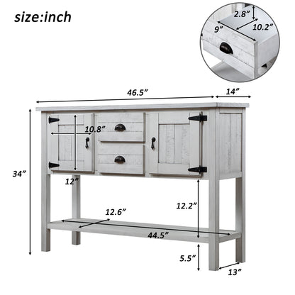 46'' Solid Wood Sideboard Console Table with 2 Drawers and Cabinets and Bottom Shelf, Retro Style Storage Dining Buffet Server Cabinet for Living Room Kitchen Dining Room (Antique White image 3