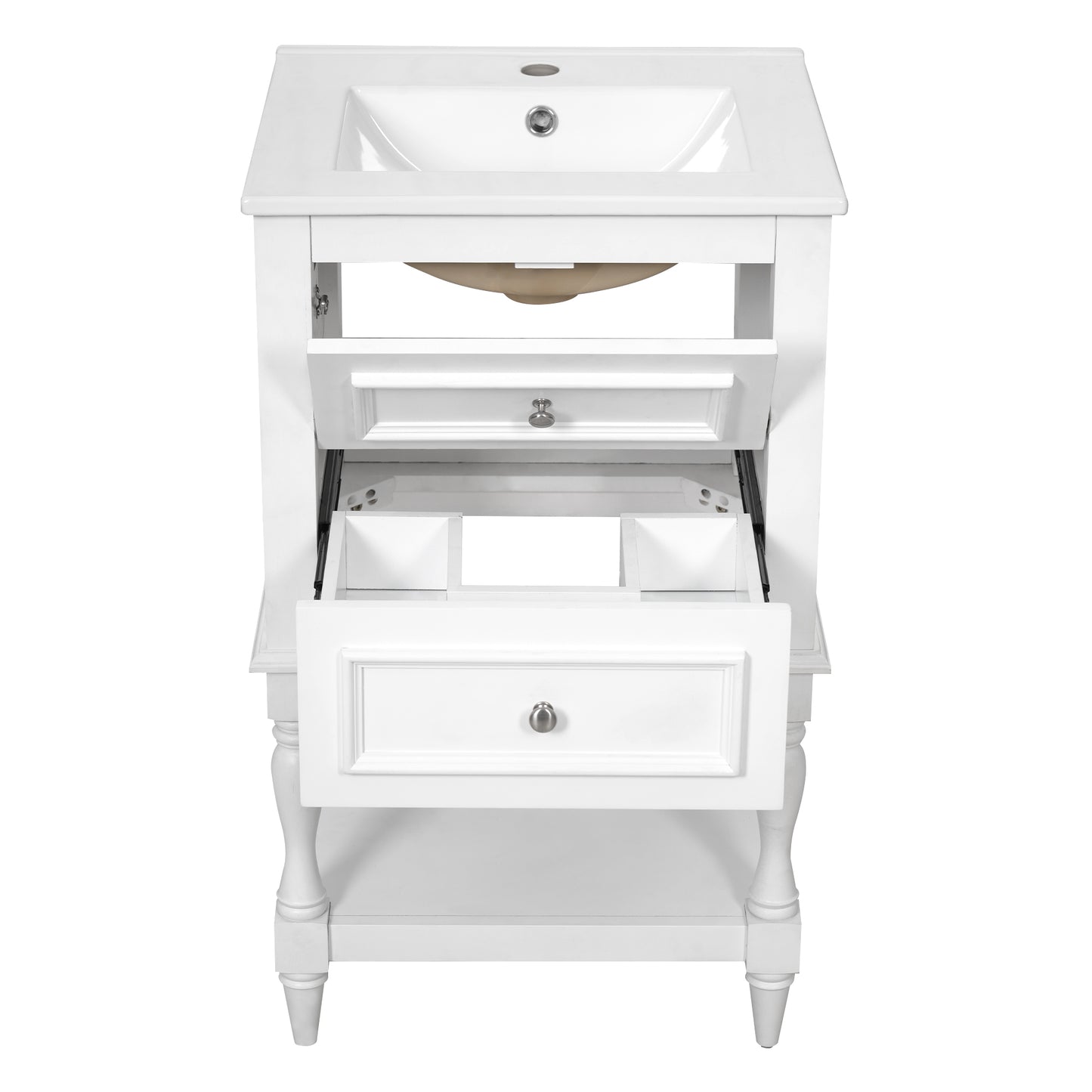 20'' Bathroom Vanity with Ceramic Sink, Bathroom Storage Cabinet with Open Shelf, Retro Design Bathroom Cabinet with 2 Drawers image 11