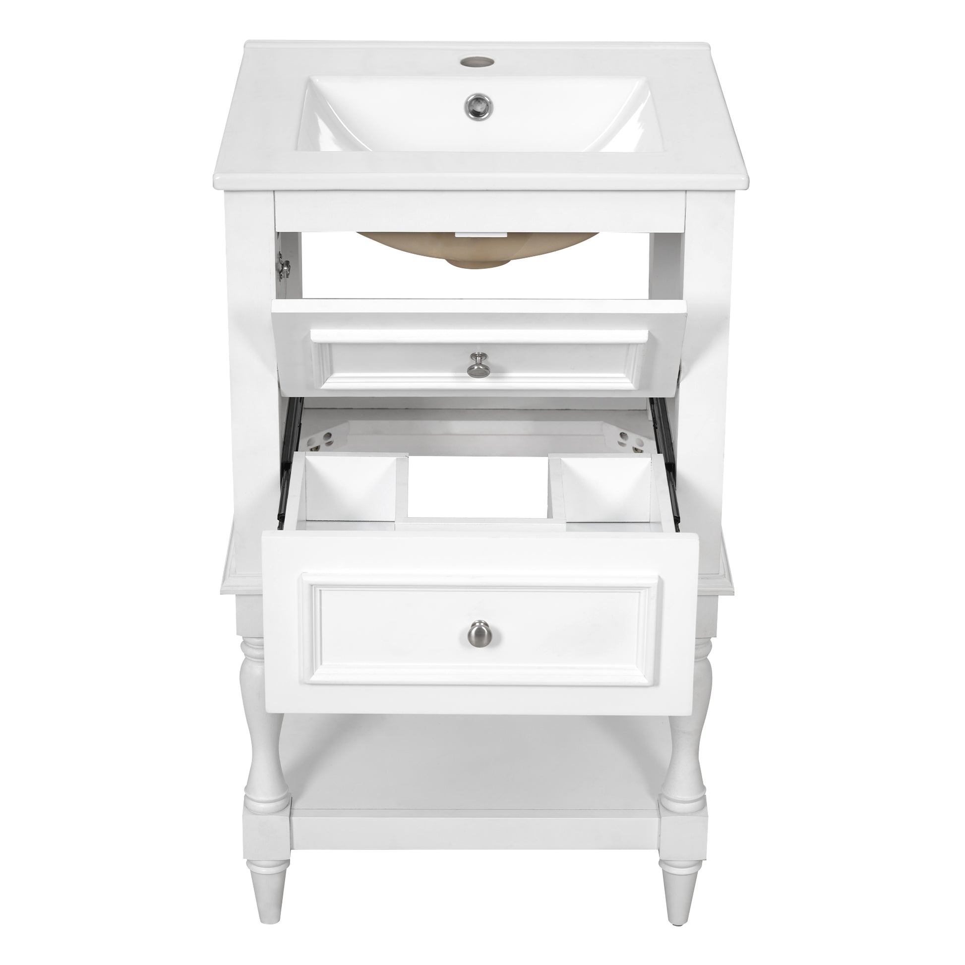 20'' Bathroom Vanity with Ceramic Sink, Bathroom Storage Cabinet with Open Shelf, Retro Design Bathroom Cabinet with 2 Drawers image 11