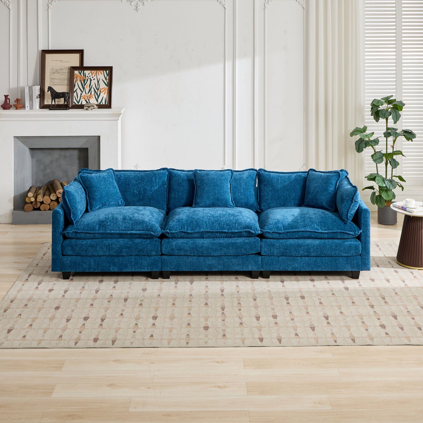 Cloud Sofa 3 Seats (Ottoman is not included), Modern Sectional Couch, for Living Room Bedroom and Apartment, Comfy Double Layer Upholstered Seat Cushion, Breathable Chenille Fabric,Blue,SW5013BL image 3