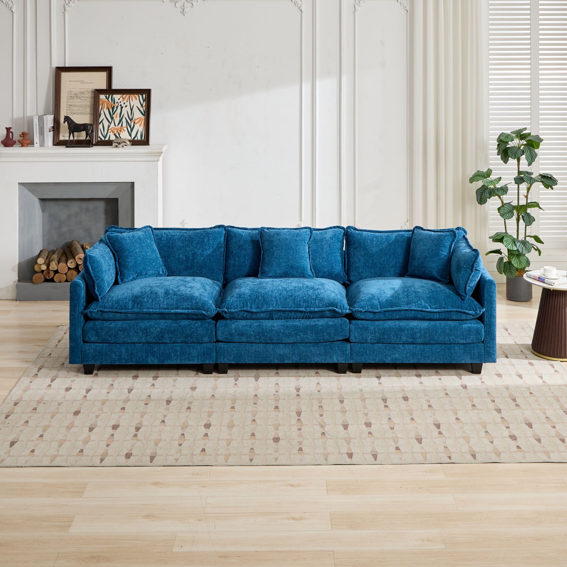 Cloud Sofa 3 Seats (Ottoman is not included), Modern Sectional Couch, for Living Room Bedroom and Apartment, Comfy Double Layer Upholstered Seat Cushion, Breathable Chenille Fabric,Blue,SW5013BL image 3