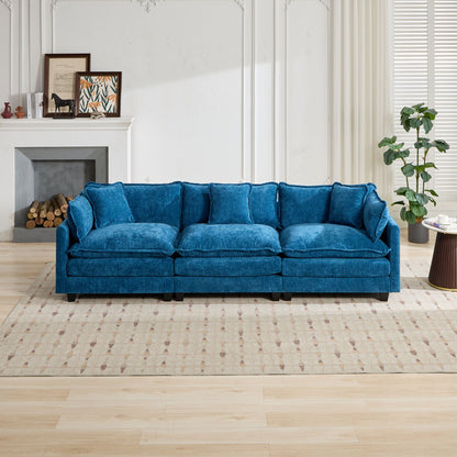 Cloud Sofa 3 Seats (Ottoman is not included), Modern Sectional Couch, for Living Room Bedroom and Apartment, Comfy Double Layer Upholstered Seat Cushion, Breathable Chenille Fabric,Blue,SW5013BL image 3
