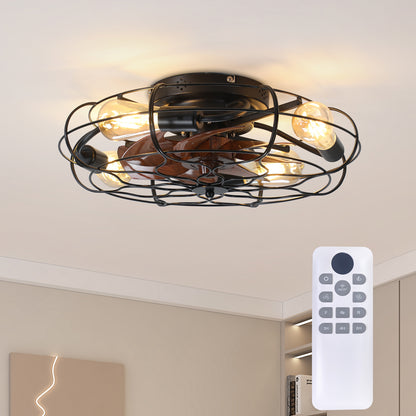 19.7" Industrial Caged Ceiling Fan with Light, 6-Speed Reversible DC Motor, E26 Bulb Base, Remote Control, Timer, Low Noise <30dB, Farmhouse/Industrial Decor for Bedroom/Living Room Kitchen image 1